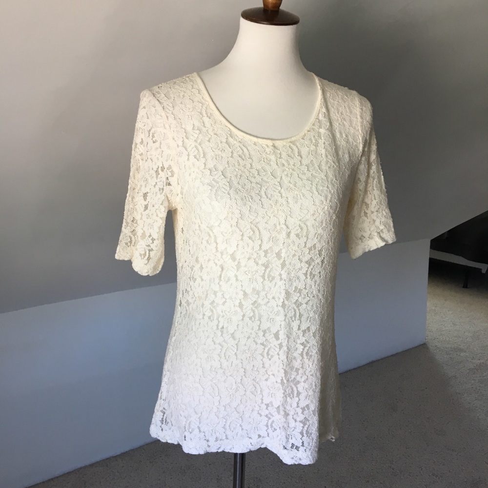 Cream Lace Crew Neck Top